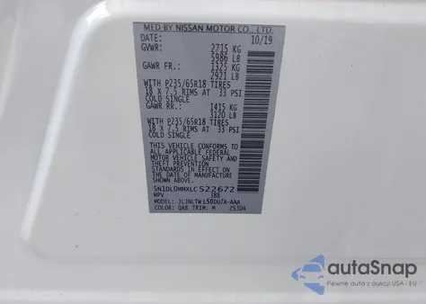 2020 Infiniti Qx60 Luxe Awd z USA, uszkodzony, nr VIN 5N1DL0MMXLC522672